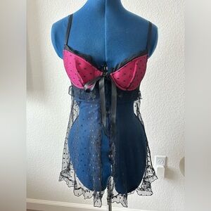 Vintage Victoria’s Secret Lace Sheer Polka Dot Bow Slip Lingerie